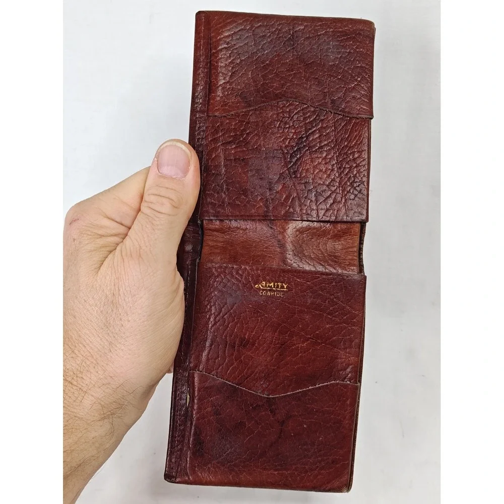 Vintage 80's Amity Brown Cowhide Leather Men's Bi-fold Billfold Wallet Money!